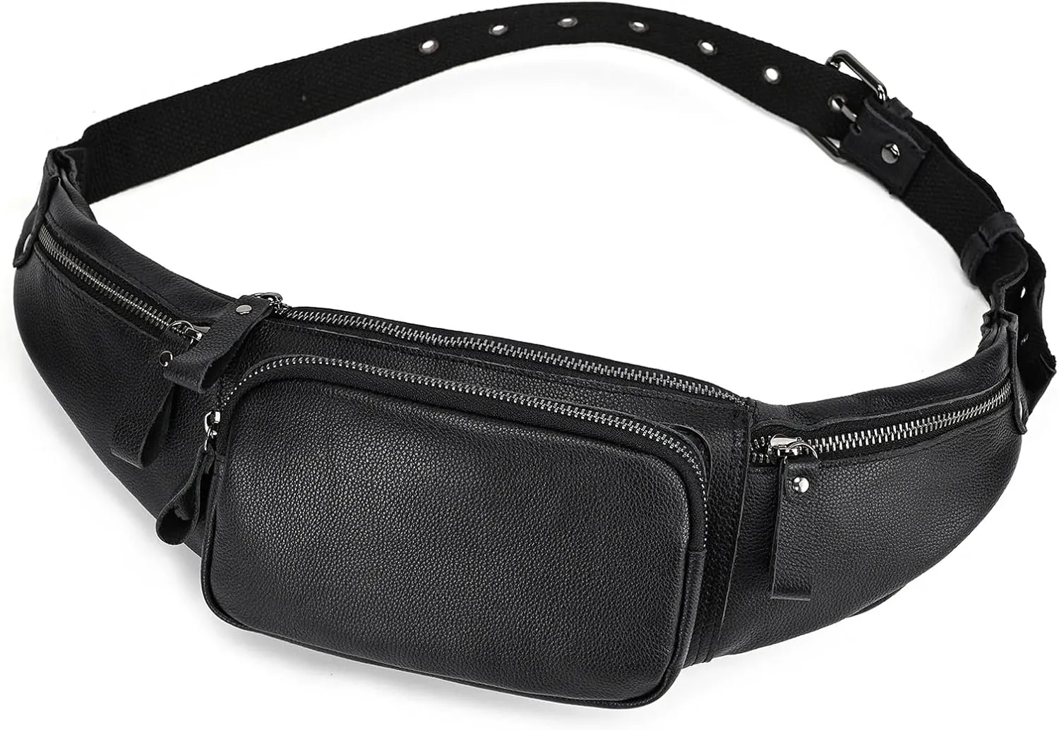 Leather Waist Bag for Men and Women, Outdoor Messenger Shoulder Satchel Crossbody Belt Bag with Multiple Pockets for Sport Climbing Hiking Running Travel and Daily Use (Black)