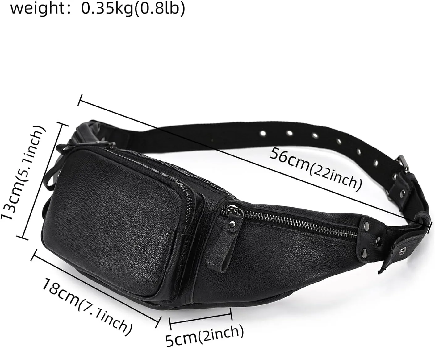 Leather Waist Bag for Men and Women, Outdoor Messenger Shoulder Satchel Crossbody Belt Bag with Multiple Pockets for Sport Climbing Hiking Running Travel and Daily Use (Black)