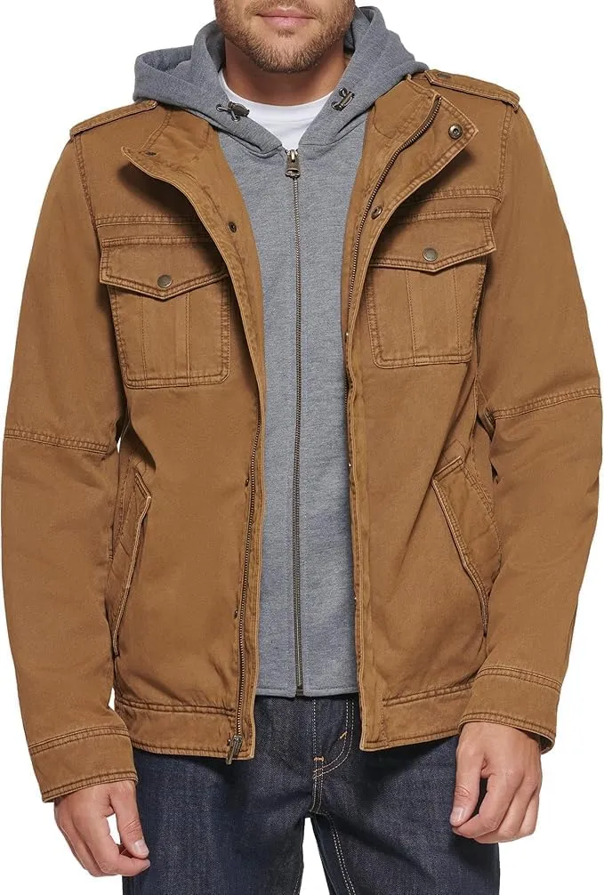Levi's Men's Washed Cotton Hooded Military Jacket