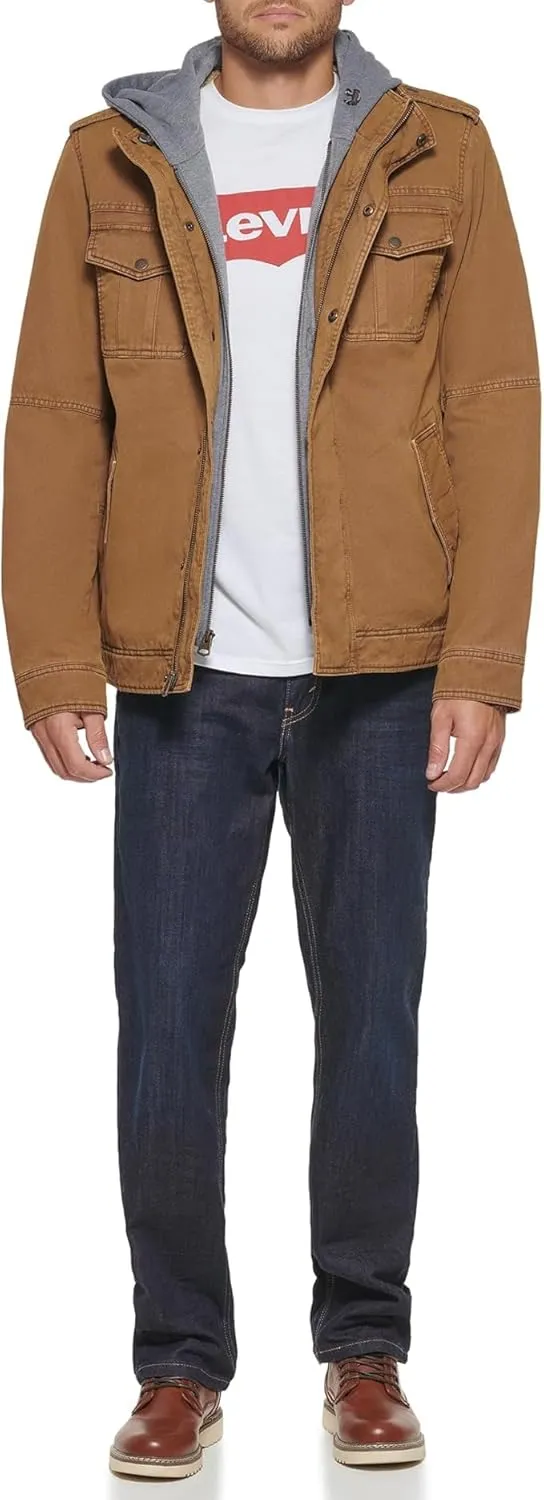 Levi's Men's Washed Cotton Hooded Military Jacket