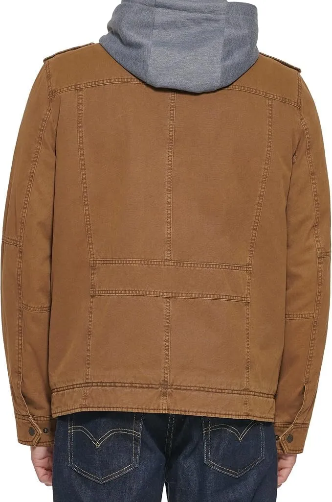 Levi's Men's Washed Cotton Hooded Military Jacket