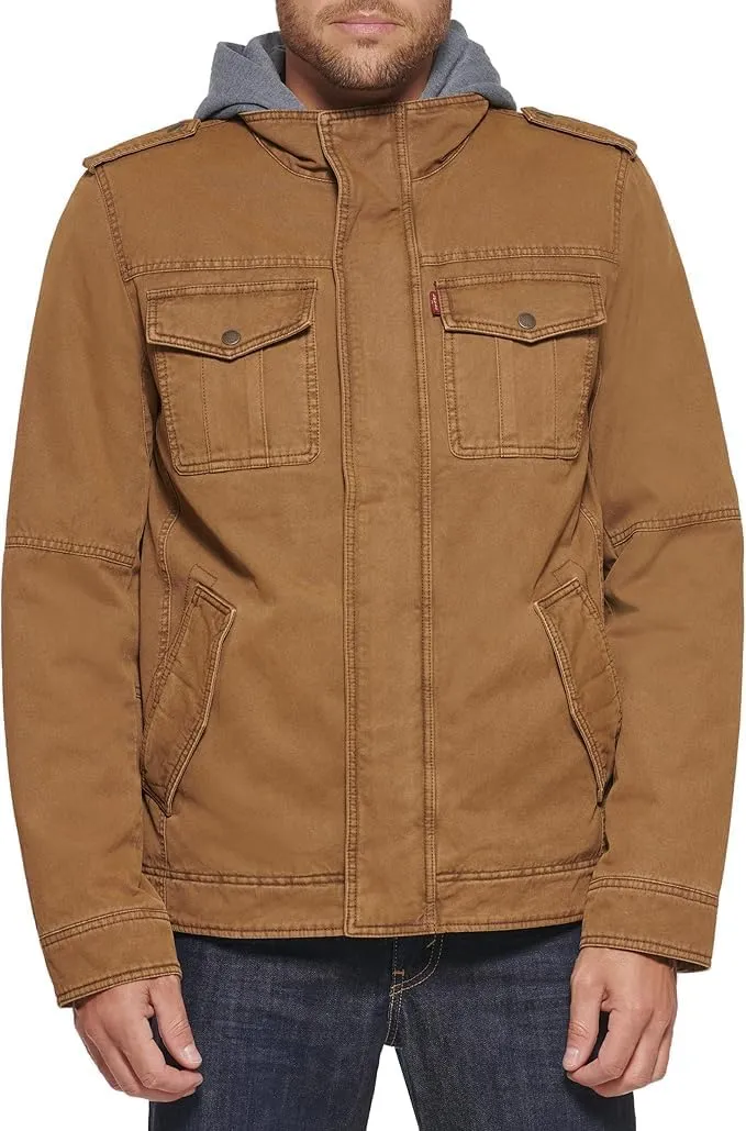 Levi's Men's Washed Cotton Hooded Military Jacket