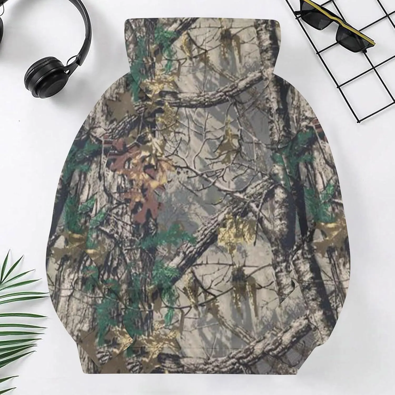 Light Camo Hoodies for Teen Girls Cute Sweatshirt Maple Leaf Print Oversized Fleece Sweatshirts Pullover Tops with Pocket