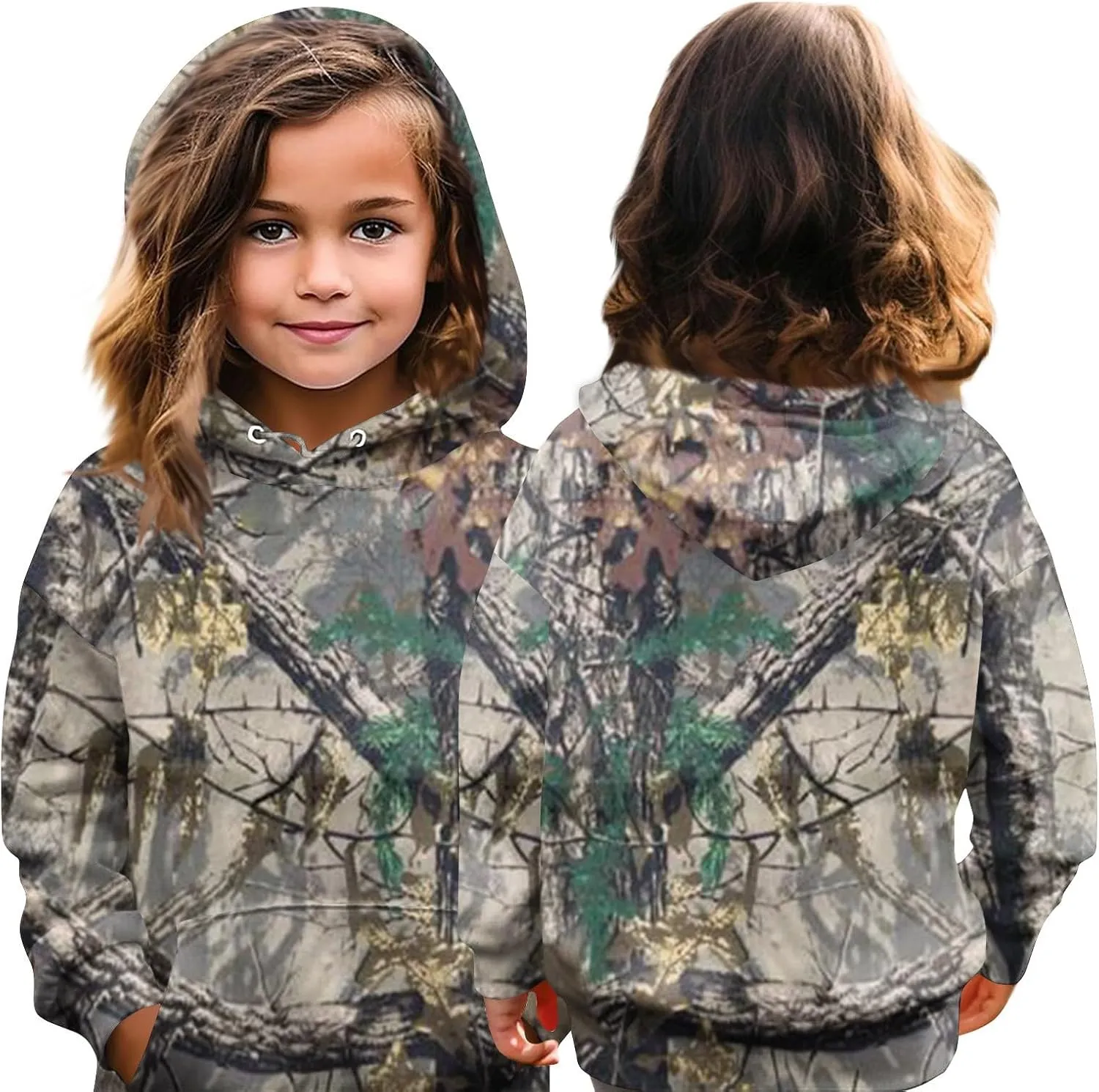 Light Camo Hoodies for Teen Girls Cute Sweatshirt Maple Leaf Print Oversized Fleece Sweatshirts Pullover Tops with Pocket