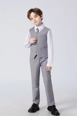 Light Grey Classic 4 Piece Boy's Formal Suits With Vest Pants Shirt Tie