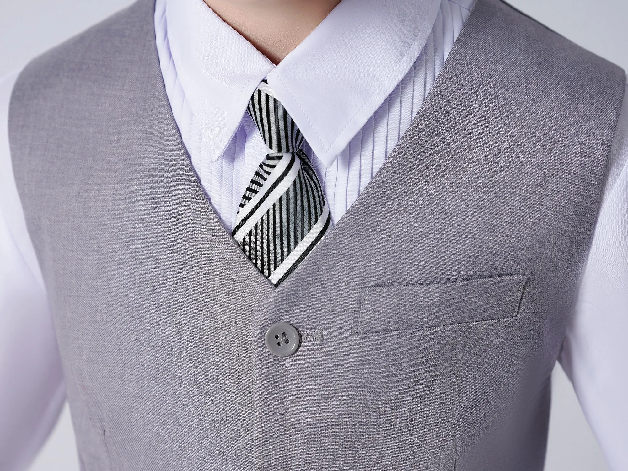 Light Grey Classic 4 Piece Boy's Formal Suits With Vest Pants Shirt Tie
