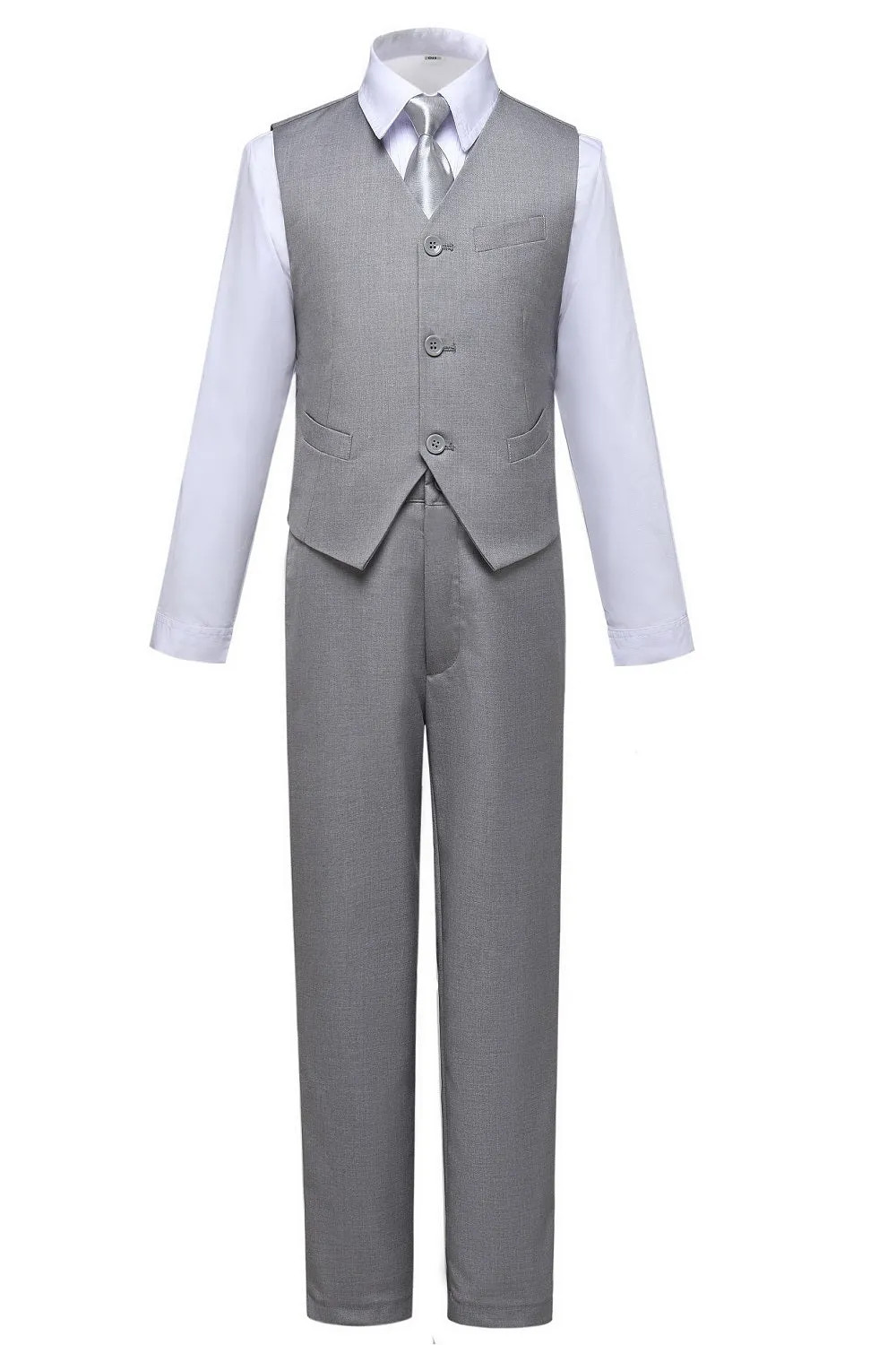 Light Grey Classic 4 Piece Boy's Formal Suits With Vest Pants Shirt Tie