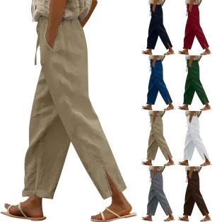 Linen Pants for Women 2025 Summer High Waist Elastic Straight Leg Lounge Pant Casual Loose Lightweight Beach Trousers