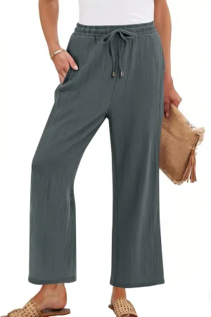 Linen Pants Women Wide Leg Loose High Waisted Summer Casual Palazzo Pants Trendy Flowy Straight Leg Beach Capri Pant