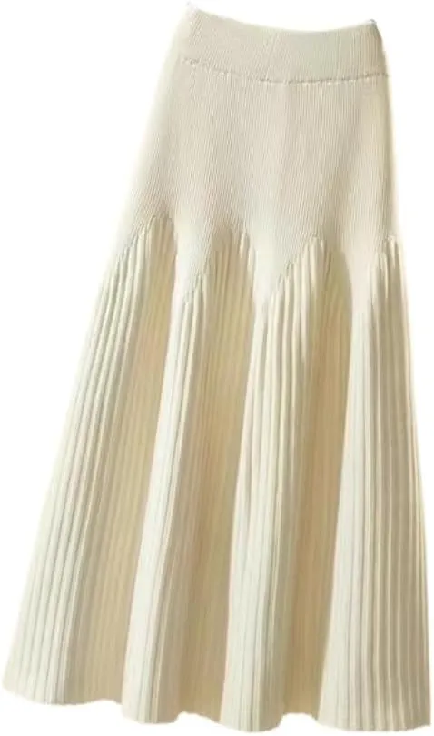 LIXINGHEITANG Mid-Length Autumn and Winter A-line Knitted Skirt Pleated Slimming Crotch-
