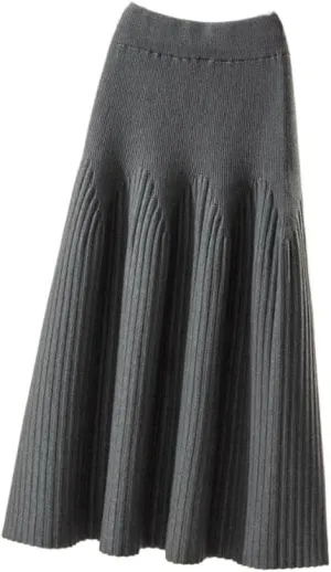 LIXINGHEITANG Mid-Length Autumn and Winter A-line Knitted Skirt Pleated Slimming Crotch-