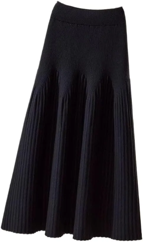 LIXINGHEITANG Mid-Length Autumn and Winter A-line Knitted Skirt Pleated Slimming Crotch-