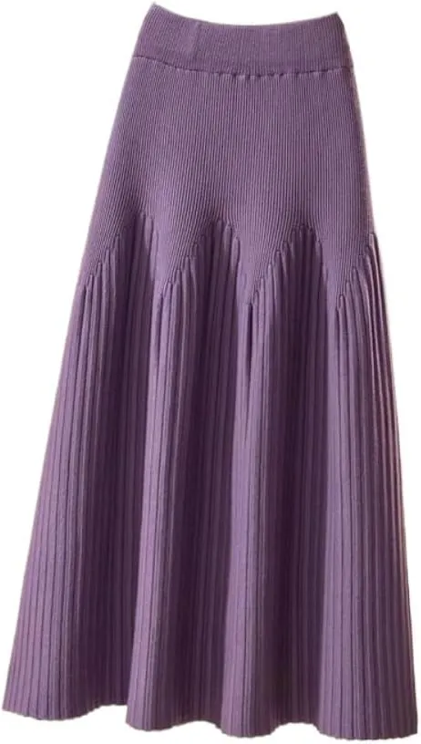 LIXINGHEITANG Mid-Length Autumn and Winter A-line Knitted Skirt Pleated Slimming Crotch-