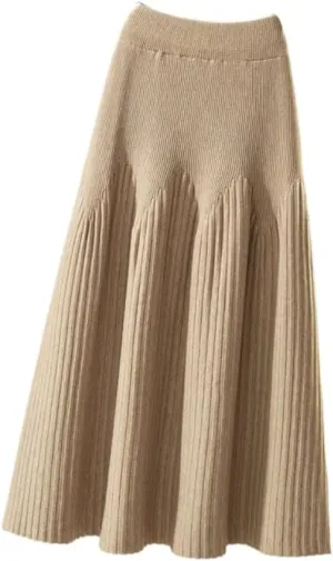 LIXINGHEITANG Mid-Length Autumn and Winter A-line Knitted Skirt Pleated Slimming Crotch-