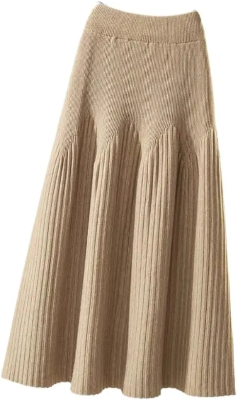LIXINGHEITANG Mid-Length Autumn and Winter A-line Knitted Skirt Pleated Slimming Crotch-