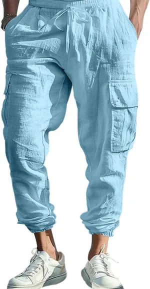 LOAIHA Mens Casual Pants Elastic Waist Drawstring Yoga Baggy Tapered Harem Sweatpants Beach Trousers