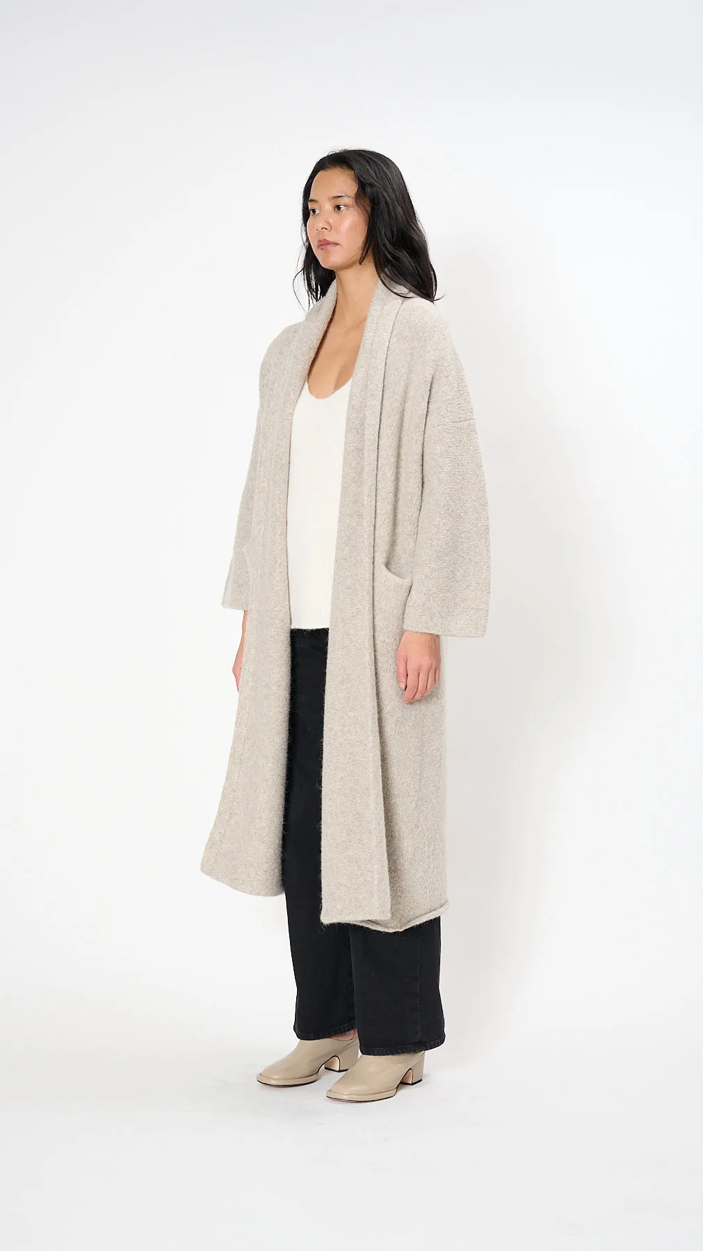 Long Shawl Cardigan in Pebble