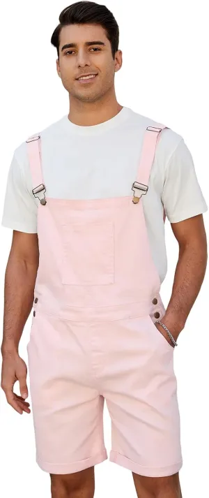 LONGBIDA Men's Denim Overalls Shorts Jean Bib Jumpsuit Casual Walkshort Summer Romper with Pockets