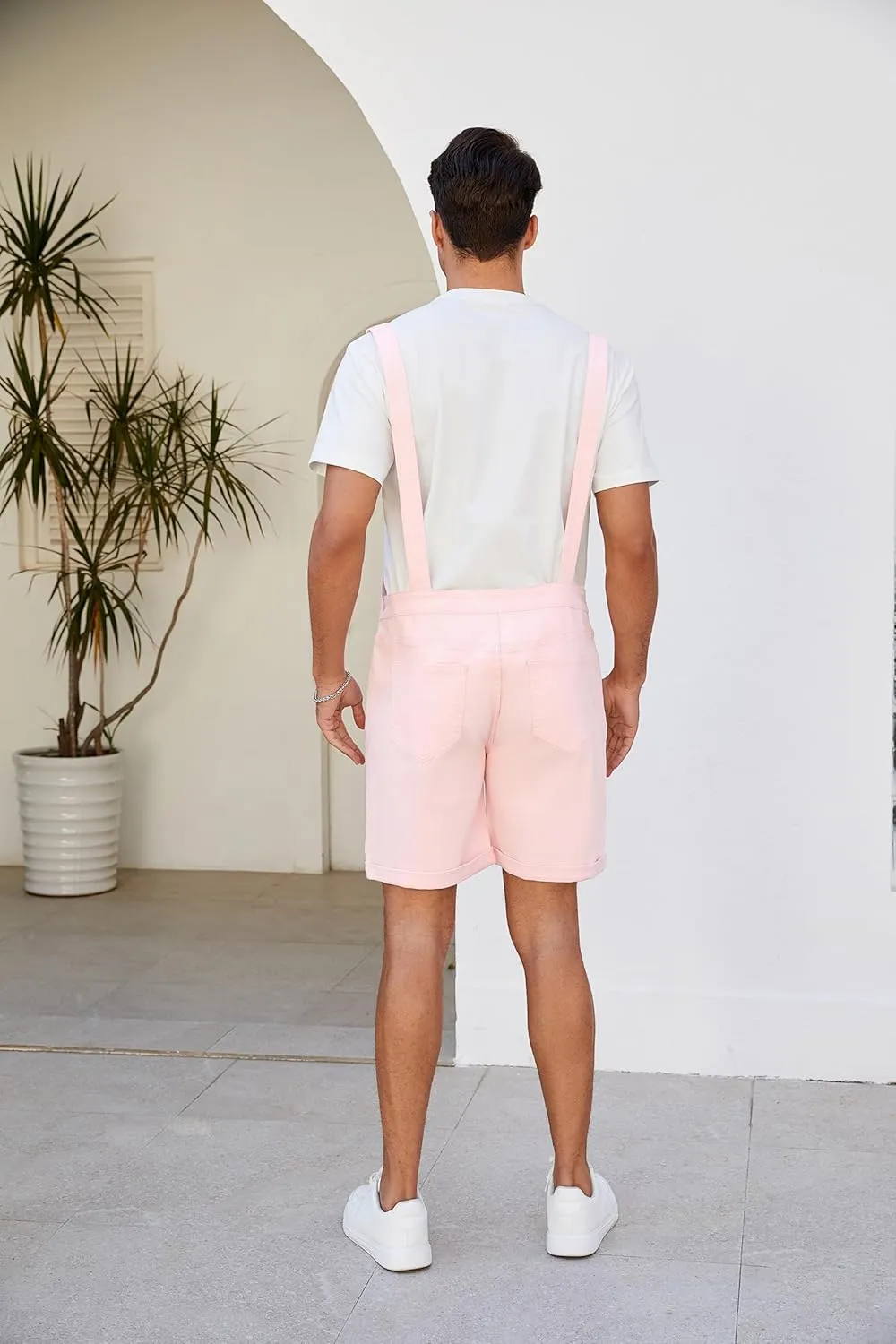 LONGBIDA Men's Denim Overalls Shorts Jean Bib Jumpsuit Casual Walkshort Summer Romper with Pockets