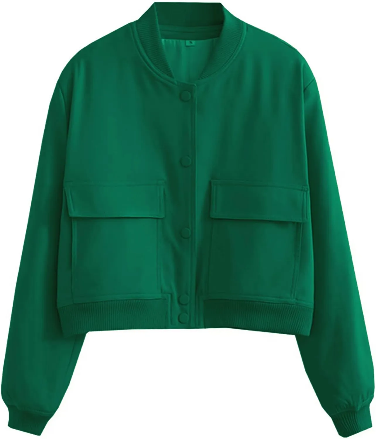 Lumister Women's Fashion Cropped Button Down Lightweight Cropped Bomber Jacket Varsity Shacket with Side Pockets