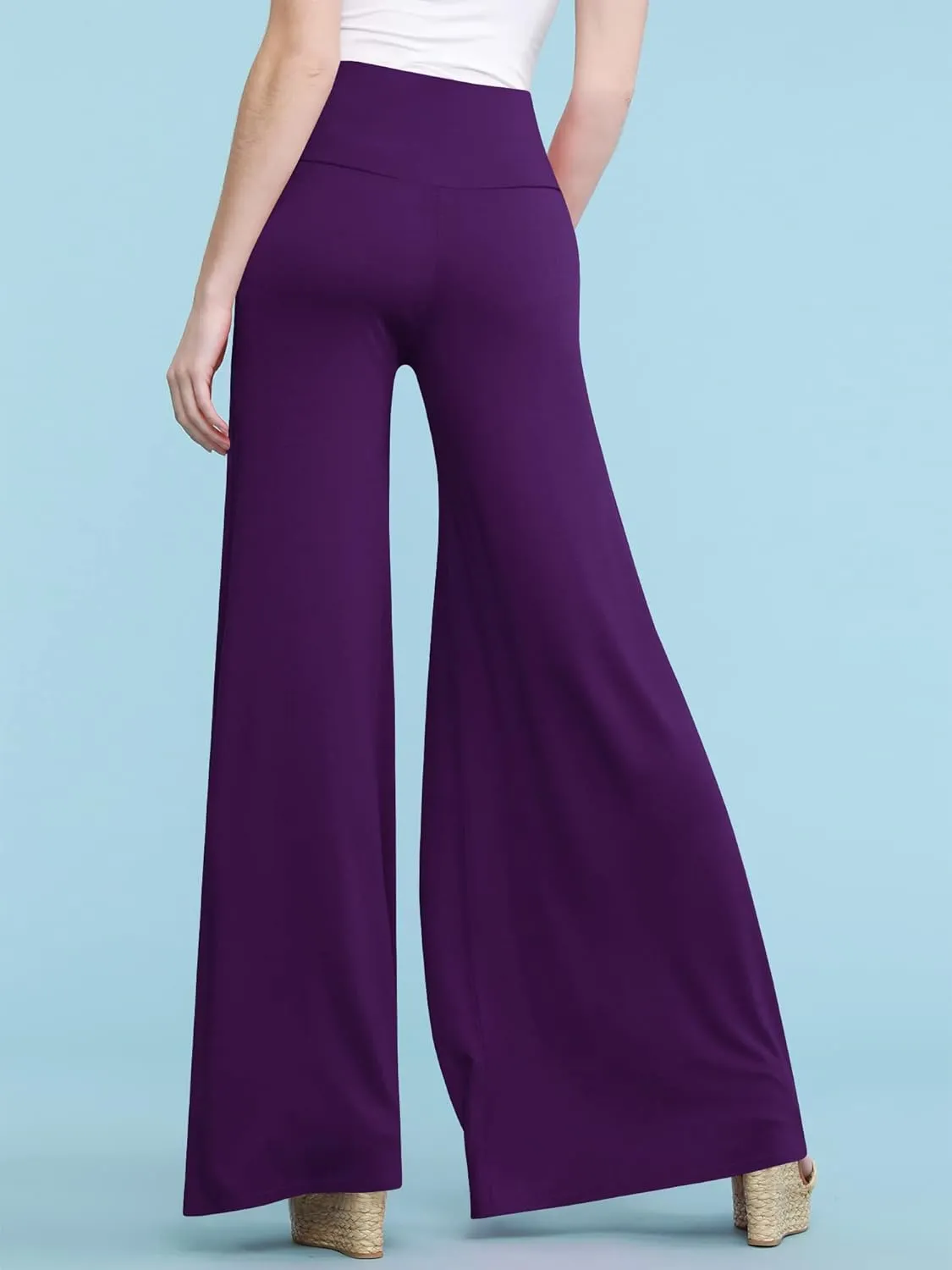Made By Johnny MBJ Women's Casual Comfy Solid/Tie Dye Wide Leg Palazzo Lounge Pants (XS~5XL)