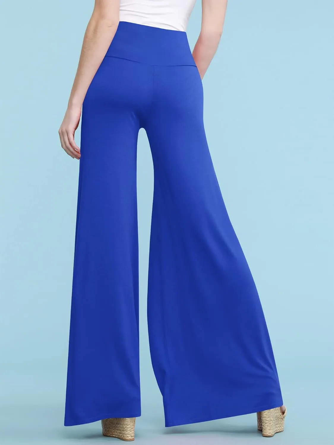 Made By Johnny MBJ Women's Casual Comfy Solid/Tie Dye Wide Leg Palazzo Lounge Pants (XS~5XL)