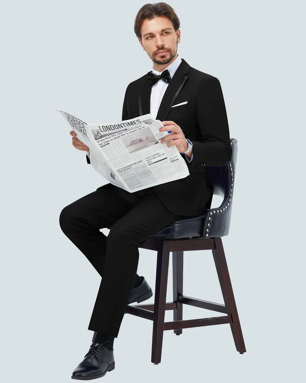 MAGE MALE Men's 2 Piece Suit One Button Slim Fit Formal Wedding Prom Tuxedo Suits Blazer Pants with Bow Tie Set