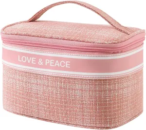 Makeup Bag Organizer for Women, Travel Essentials Large Capacity Portable Cosmetic Bag with Zipper Handle, Perfect for Travel and Daily Use -Pink