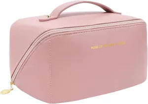 Makeup Bag Travel Makeup Bag Toiletry Bag Open Flat Cosmetic Bag Large Capacity Waterproof Portable Makeup Bag Organizer for Travel Gifts and Daily Use Pink