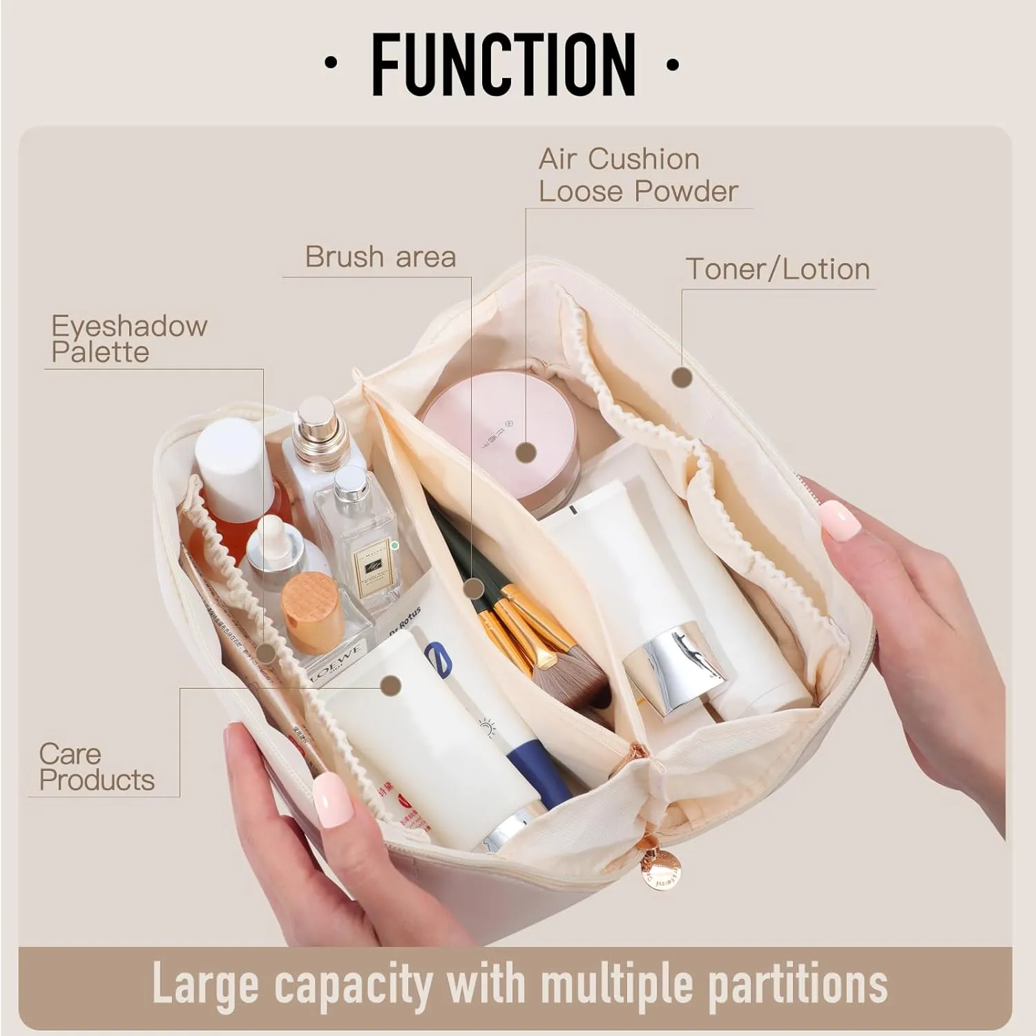 Makeup Bag Travel Makeup Bag Toiletry Bag Open Flat Cosmetic Bag Large Capacity Waterproof Portable Makeup Bag Organizer for Travel Gifts and Daily Use White