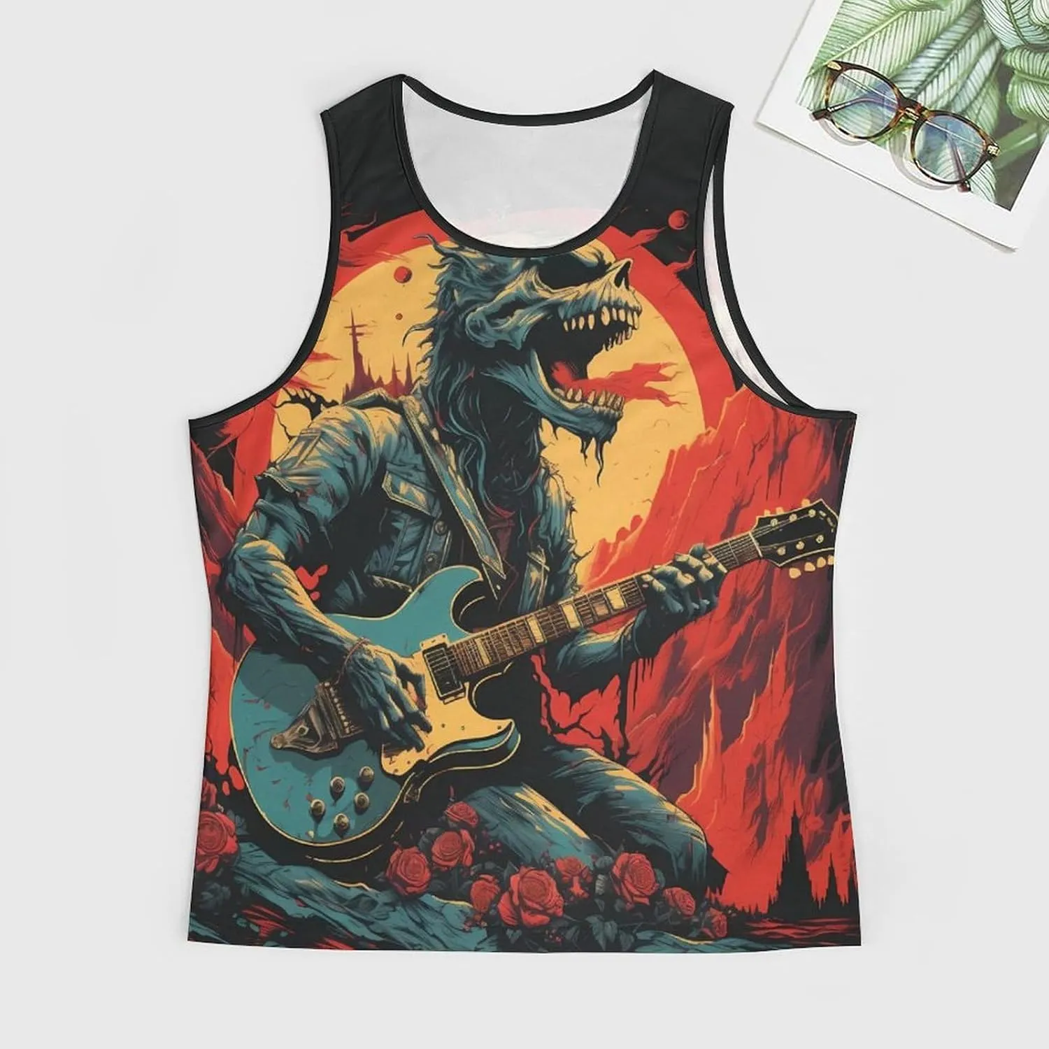 MARSVOVO Mens Tank Top Colorful Floral Graphic Print Casual Sleeveless Crew Neck Western Sportswear Trendy Clothes