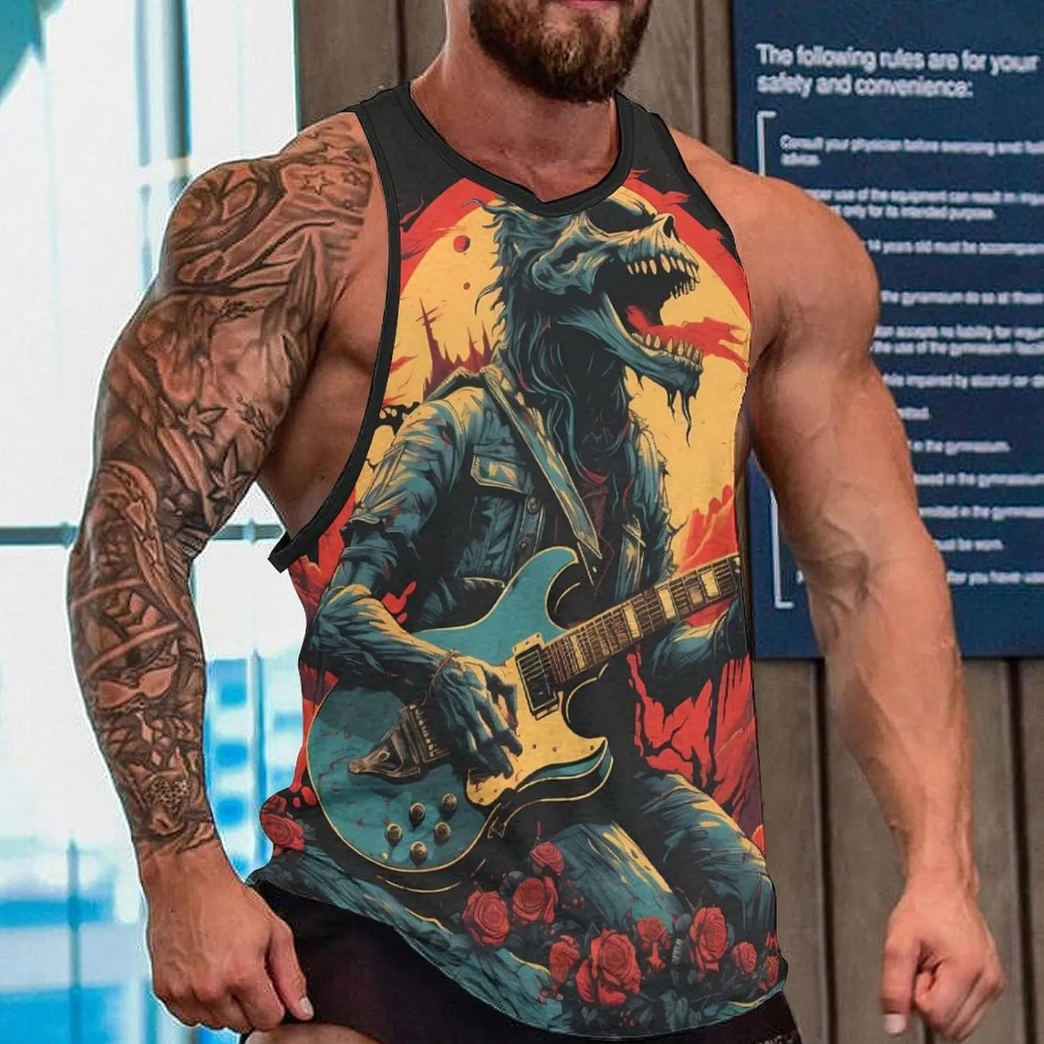 MARSVOVO Mens Tank Top Colorful Floral Graphic Print Casual Sleeveless Crew Neck Western Sportswear Trendy Clothes