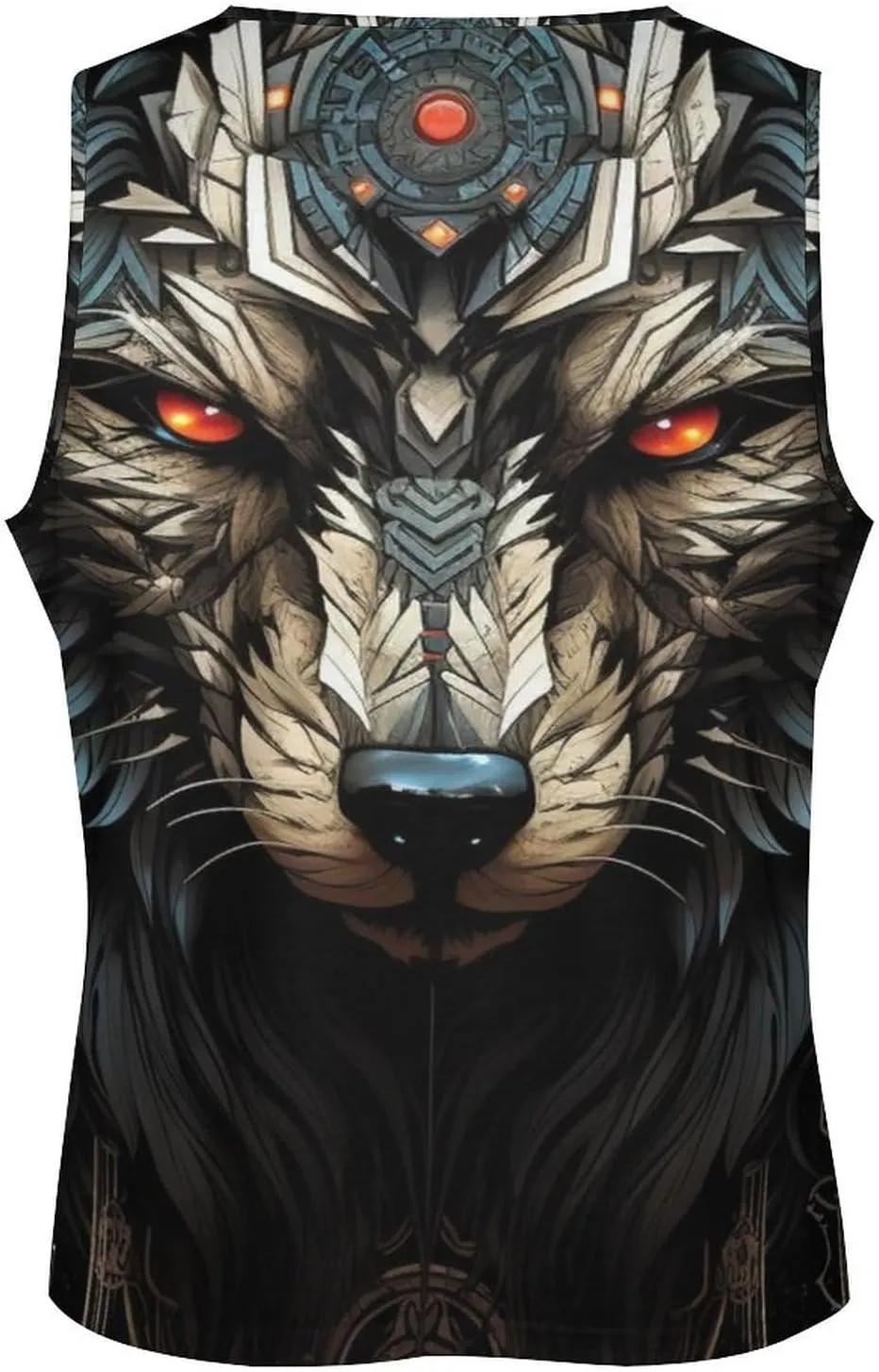 MARSVOVO Mens Tank Top Wolf Muscle Summer Casual Western Ethnic Totem Print Tank for Men Summer Beach Quick Dry Gym Vest