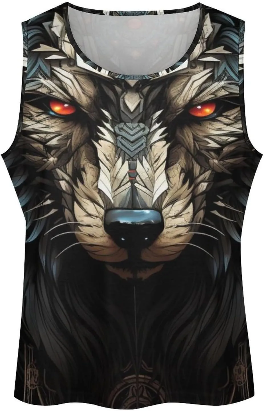 MARSVOVO Mens Tank Top Wolf Muscle Summer Casual Western Ethnic Totem Print Tank for Men Summer Beach Quick Dry Gym Vest