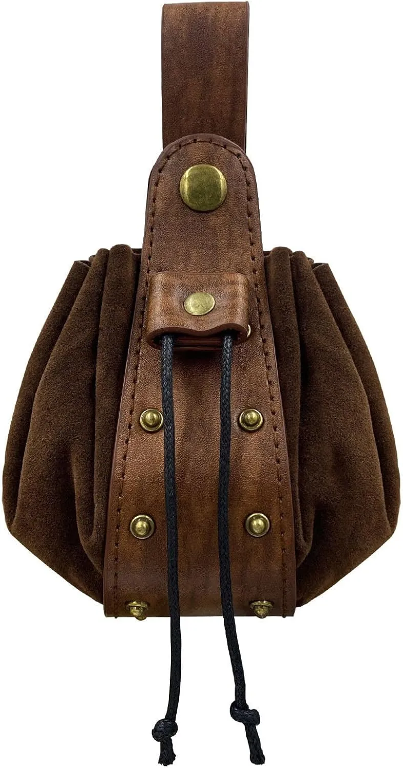 Medieval Belt Pouch Leather Drawstring Bag Portable Purse Vintage Costume Waist for Fantasy Event Cosplay Party Lightweight and Daily Use