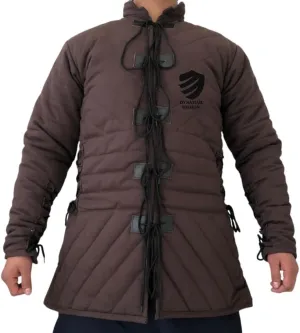 Medieval Brown Cotton Gambeson Thick Padded Full Sleeves Coat, Aketon Jacket for LARP, Reenactment Armor