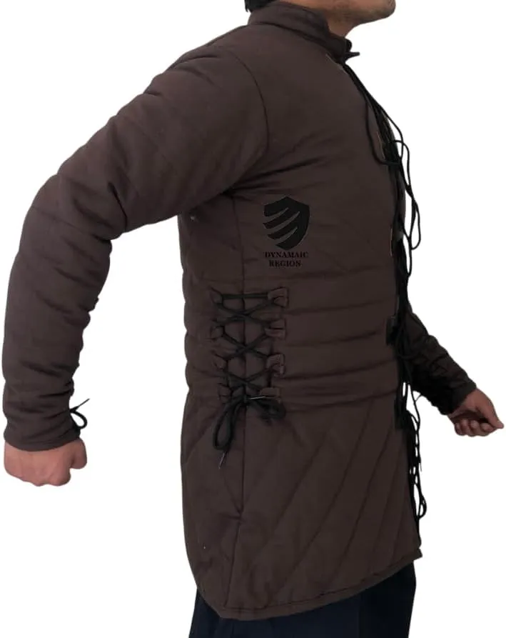 Medieval Brown Cotton Gambeson Thick Padded Full Sleeves Coat, Aketon Jacket for LARP, Reenactment Armor