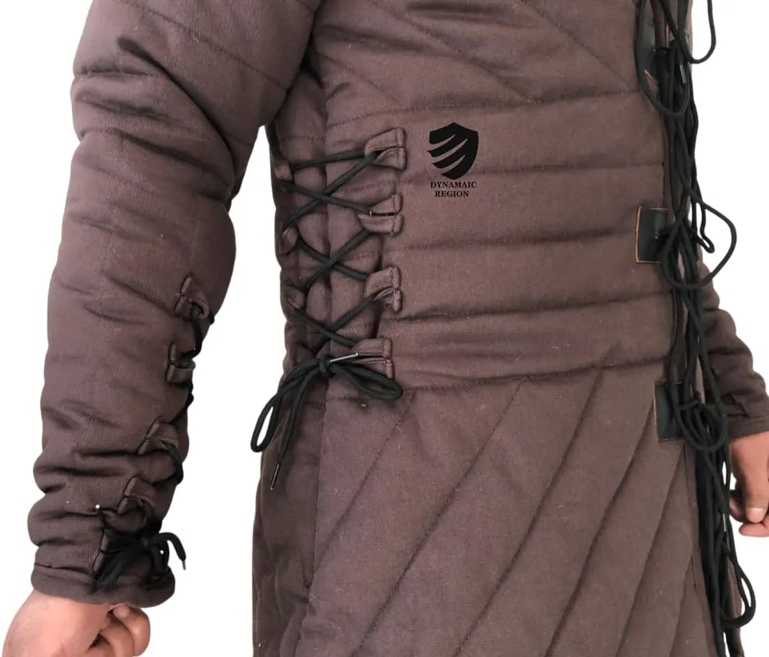 Medieval Brown Cotton Gambeson Thick Padded Full Sleeves Coat, Aketon Jacket for LARP, Reenactment Armor