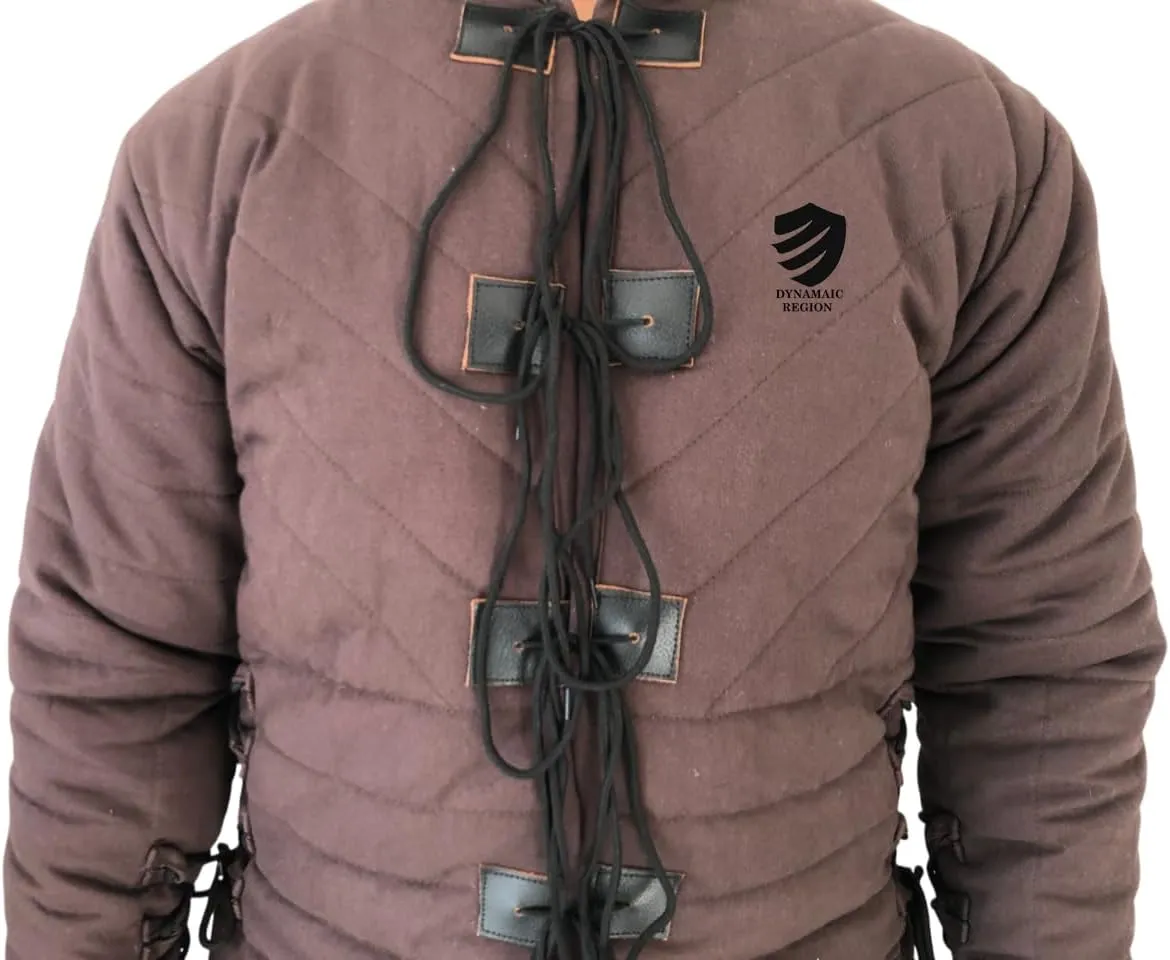 Medieval Brown Cotton Gambeson Thick Padded Full Sleeves Coat, Aketon Jacket for LARP, Reenactment Armor