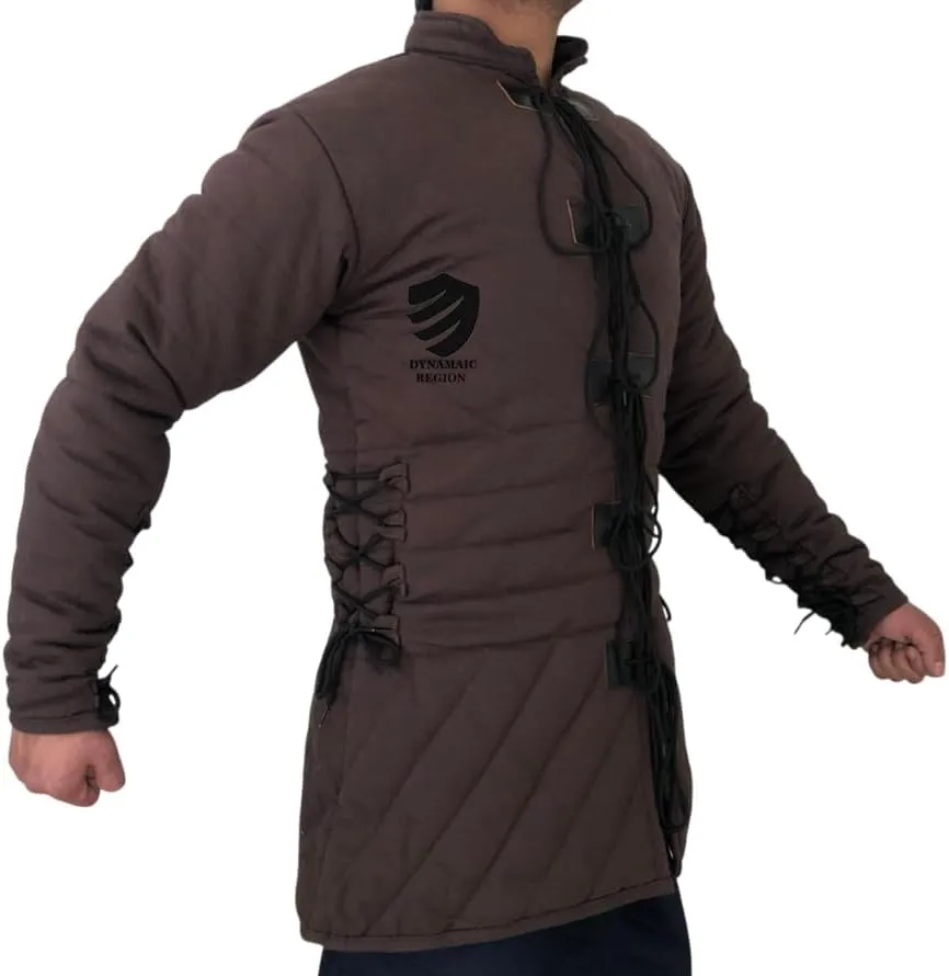 Medieval Brown Cotton Gambeson Thick Padded Full Sleeves Coat, Aketon Jacket for LARP, Reenactment Armor