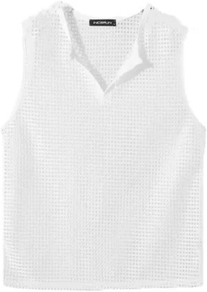 Men Tank Tops Mesh Hollow Out Solid V Neck Sleeveless Male Vests Streetwear Transparent Men Clothing