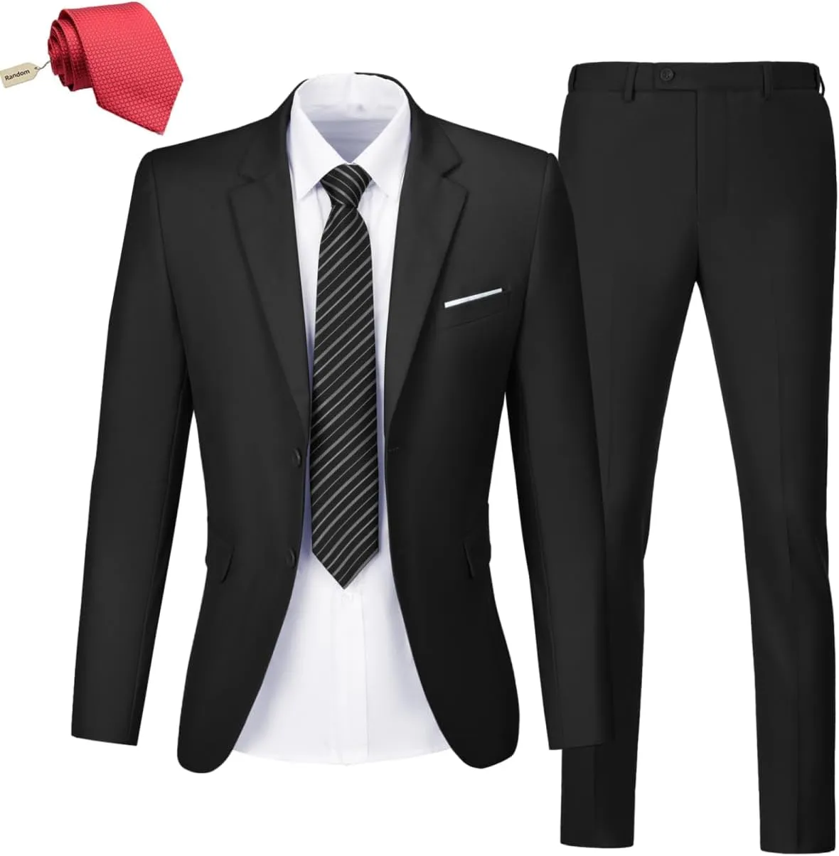 Mens 2 Piece Suit Set Slim Fit 2 Button Dress SuitsTuxedo Set Wedding Blazer Jacket Pants Tie Business Party Prom Suit