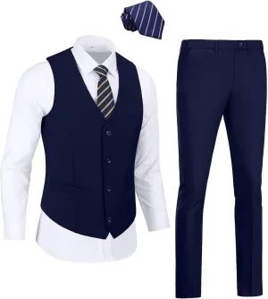 Men's 2 Piece Vest Pants Set Slim Fit Wedding Suit for Men with Tie Tuxedo Set for Business Christmas