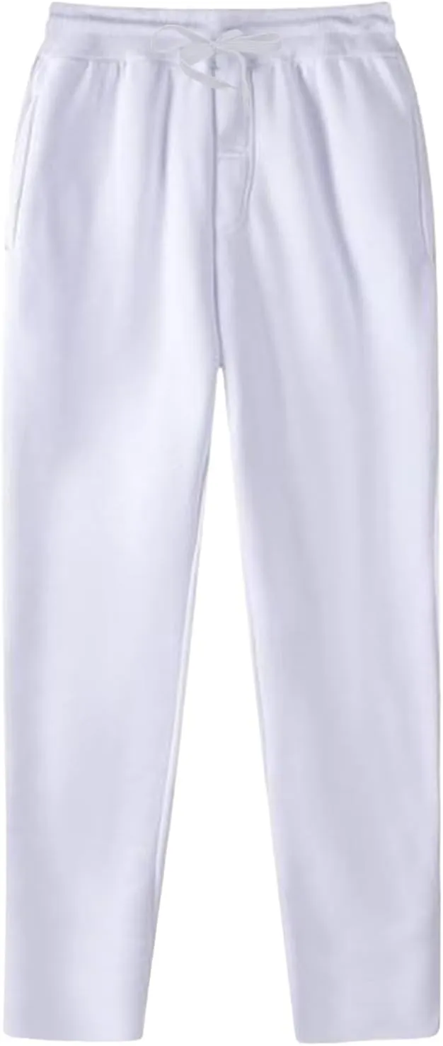 Mens Breathable Lightweight Cotton Linen Pants, Loose Baggy Cargo Pants Wide Leg Elastic Waist Drawstring with Pockets
