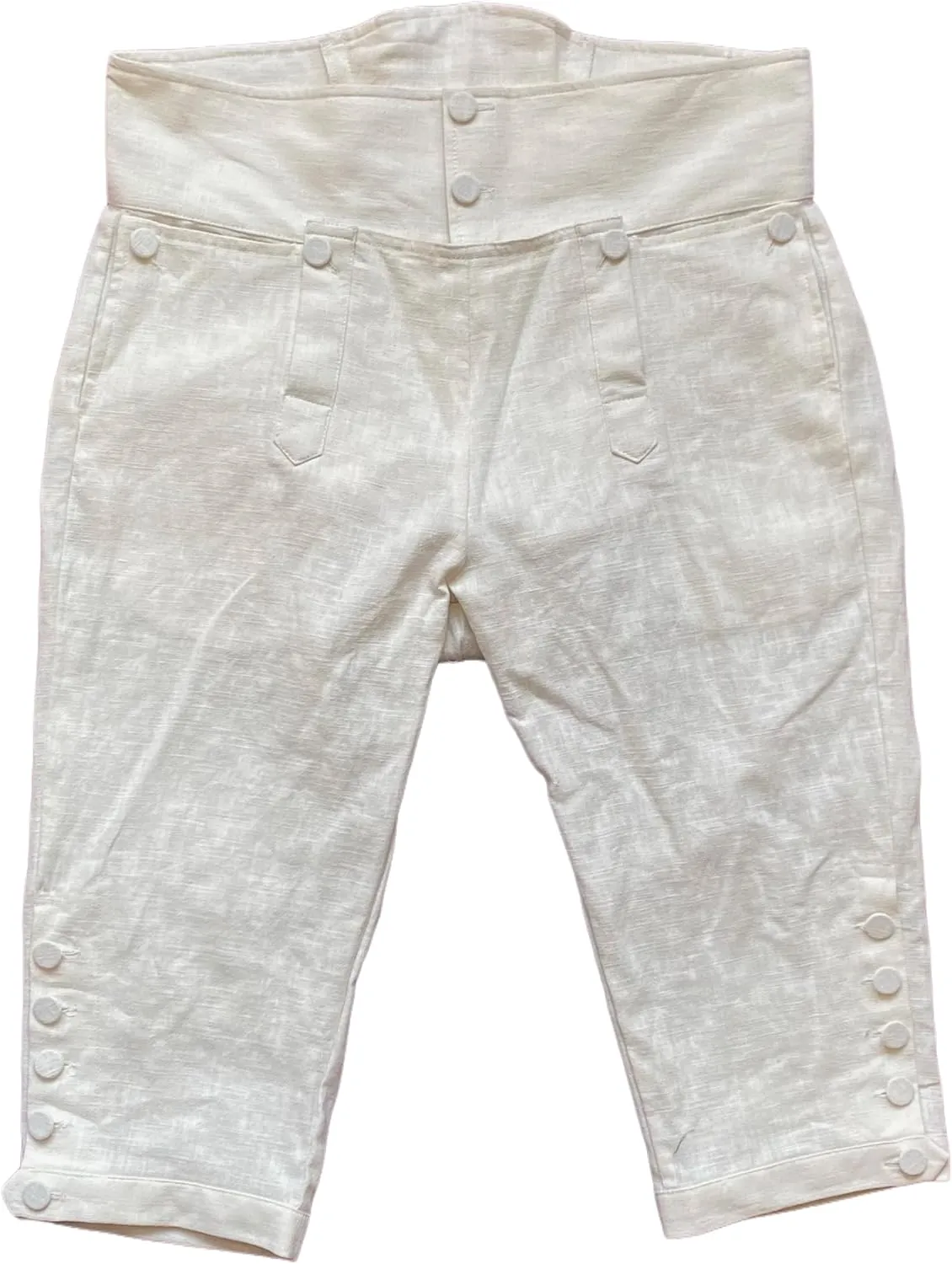 Mens Colonial Knee Linen Breeches 18th Century Pants Fall Front Style