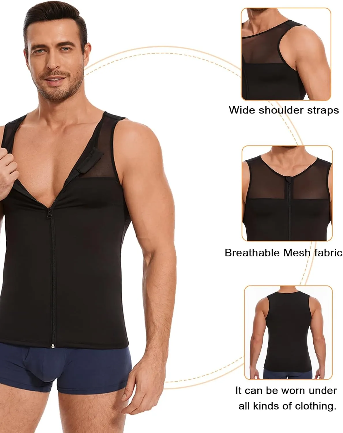 Mens Compression Tank Top Slimming Body Shaper Vest Sleeveless Tight Tummy Control Shirt