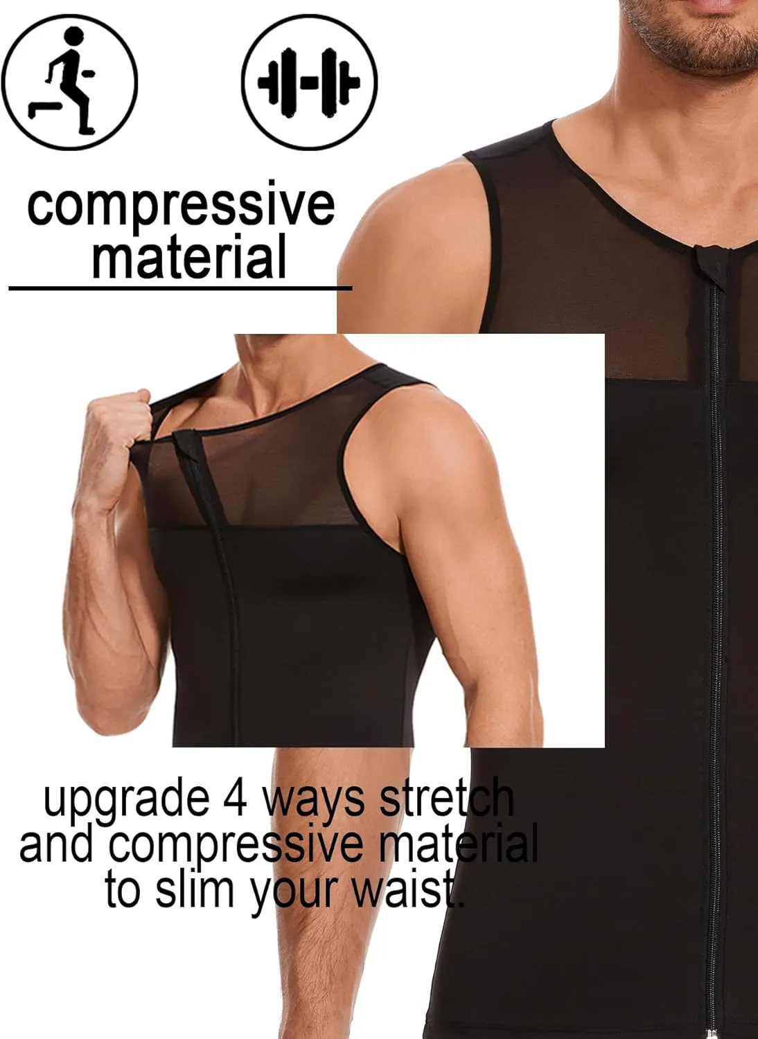 Mens Compression Tank Top Slimming Body Shaper Vest Sleeveless Tight Tummy Control Shirt