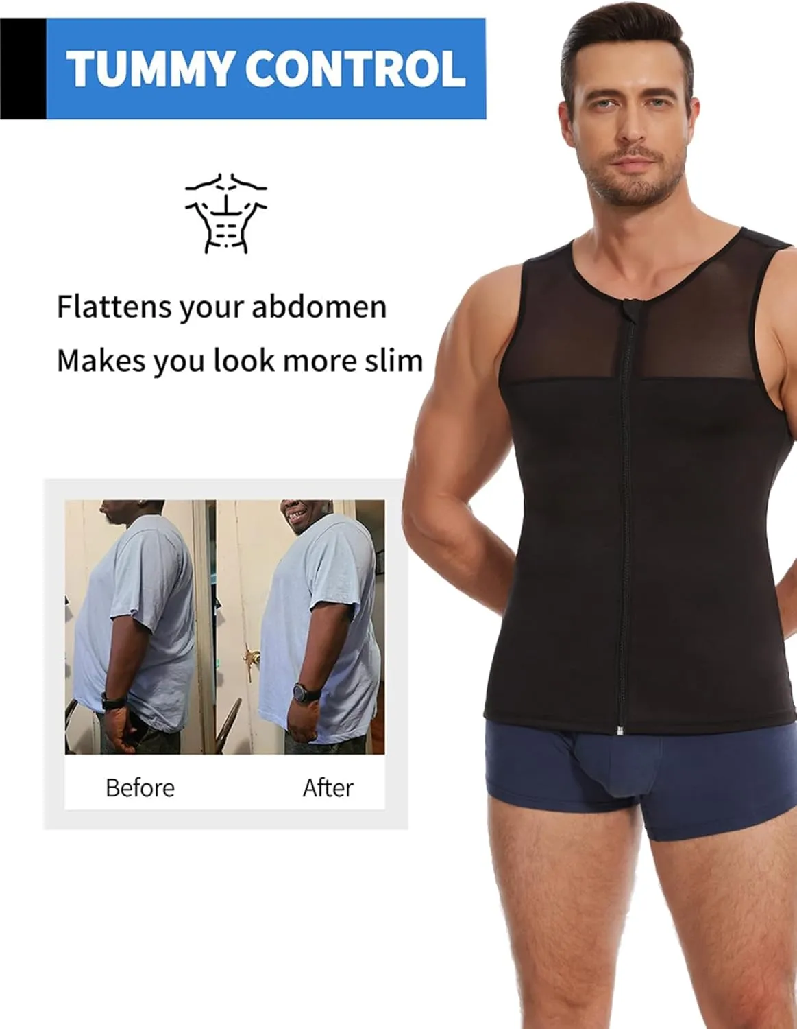 Mens Compression Tank Top Slimming Body Shaper Vest Sleeveless Tight Tummy Control Shirt