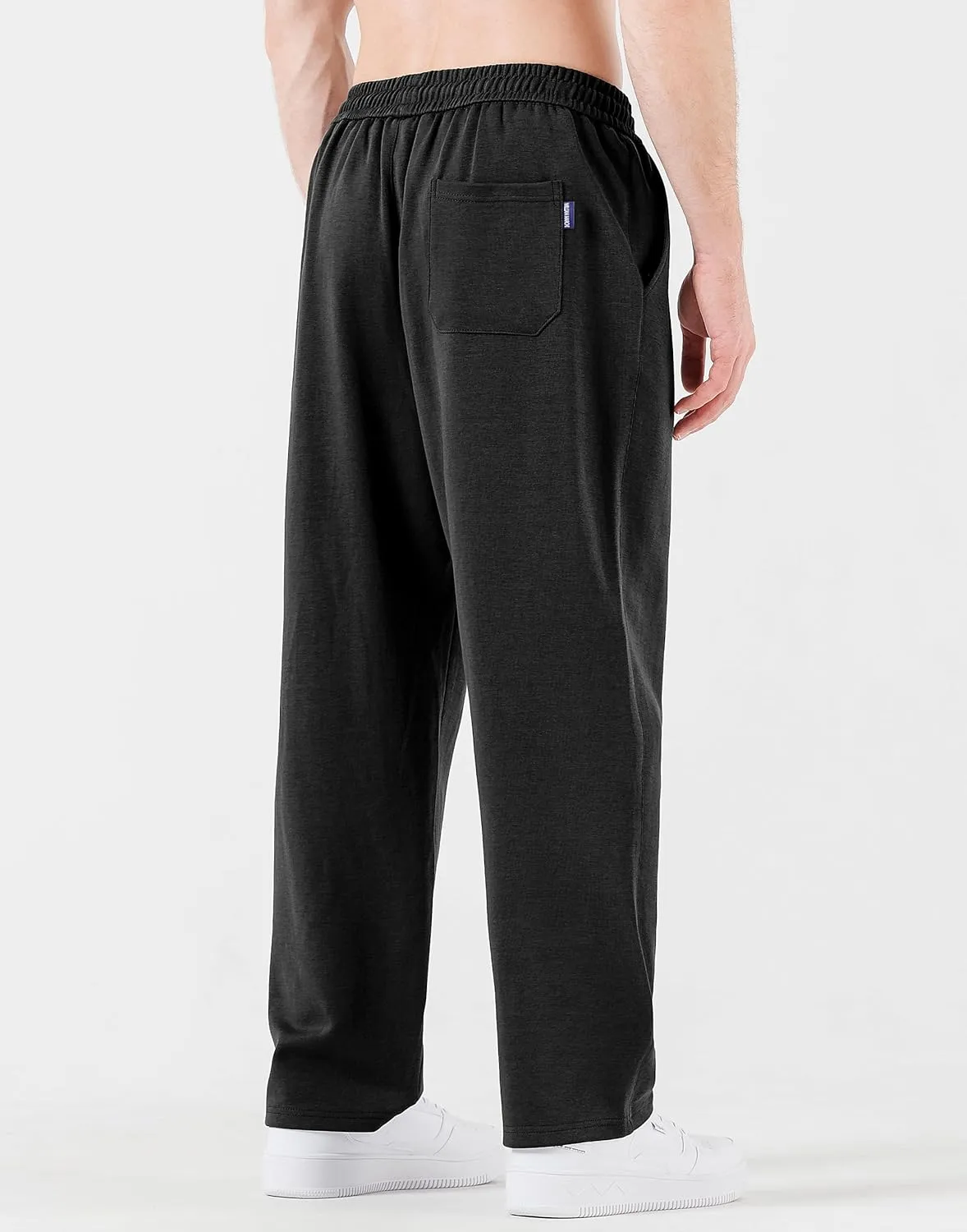 Men's Cotton Sweatpants Loose Fit Baggy Straight Leg Sweat Pants for Men Open Bottom Lounge Yoga Pants with Pockets