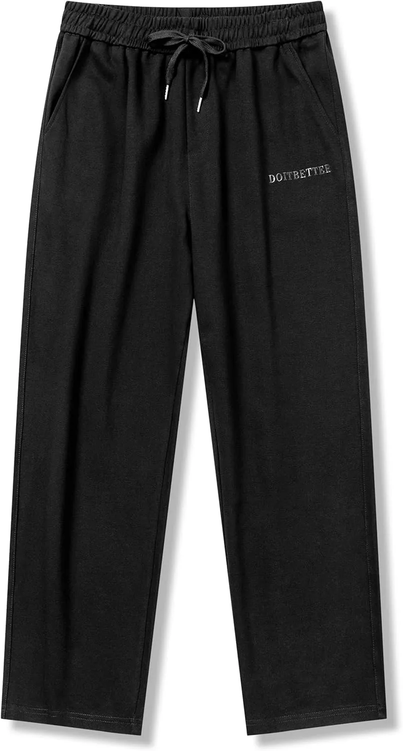 Men's Cotton Sweatpants Loose Fit Baggy Straight Leg Sweat Pants for Men Open Bottom Lounge Yoga Pants with Pockets